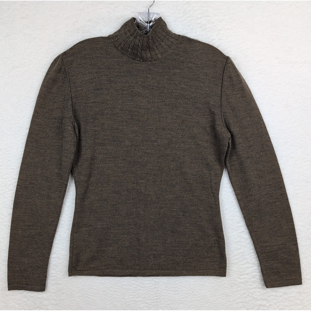 Emanuel Ungaro Cable Knit Accent Mock Neck Sweater Long Sleeve Brown Sz 42/8
